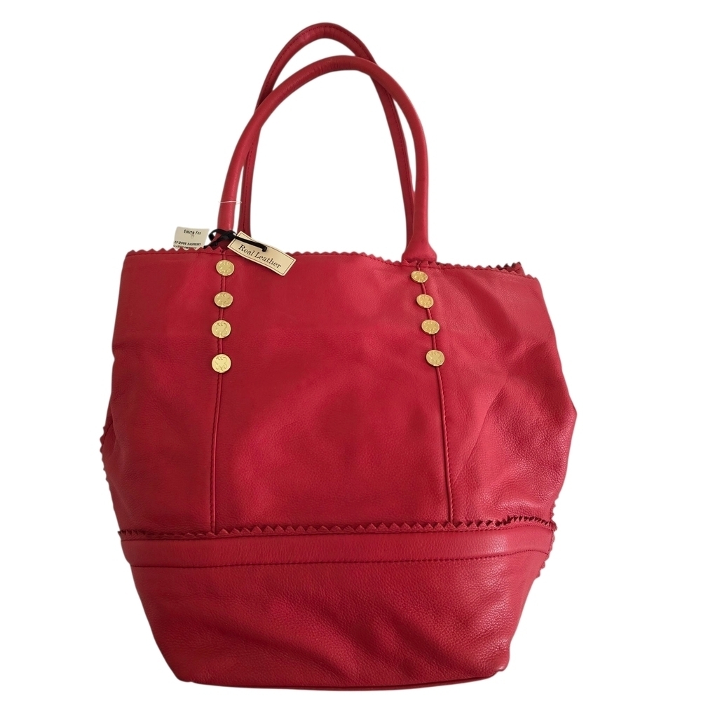 NWT Emma Fox Raspberry Red Classics Pinking Tote Bag with Gold Details